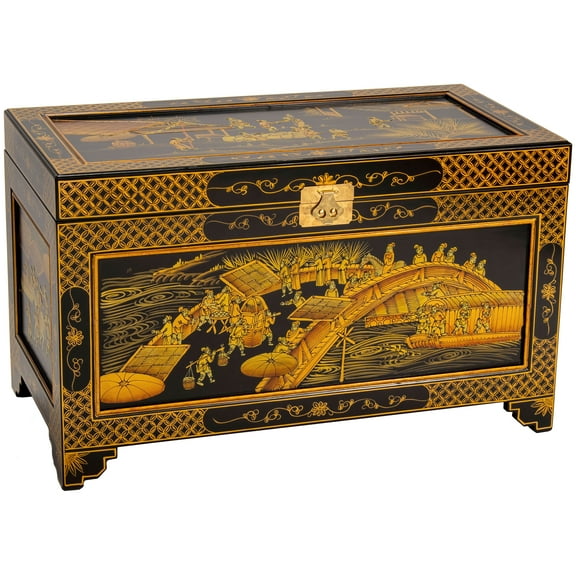 Oriental Furniture Ching Ming 40 Gallon Wood Storage Trunk, Black