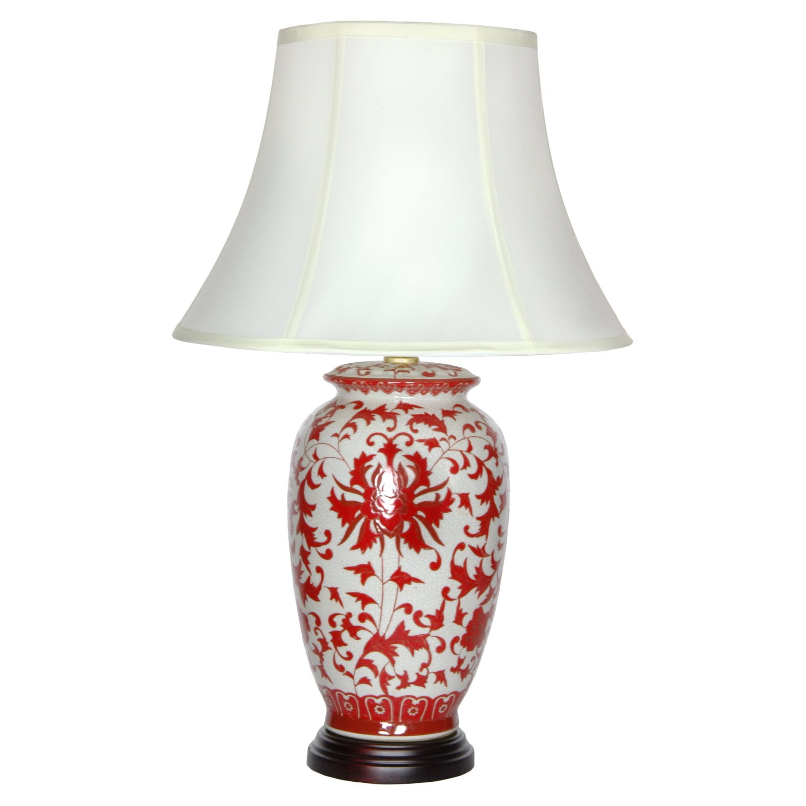 White and Red Porcelain Table Lamp with Fabric Shade