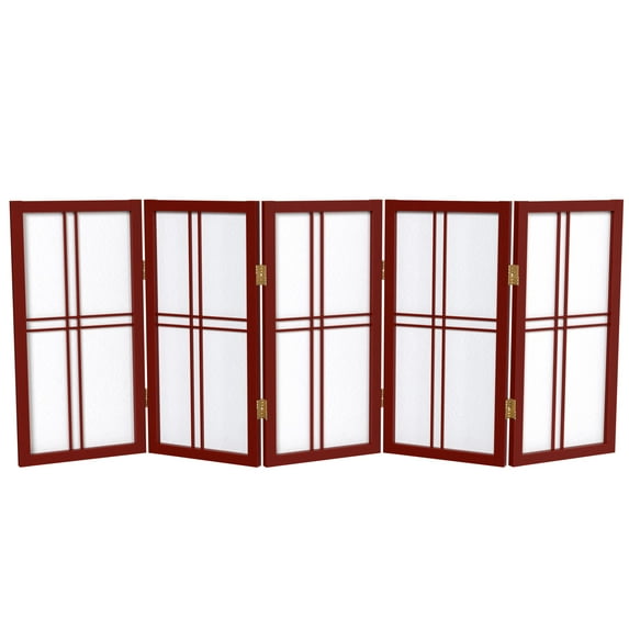 Red Lantern 2 ft. Short Desktop Double Cross Shoji Screen - Rosewood - 5 Panels