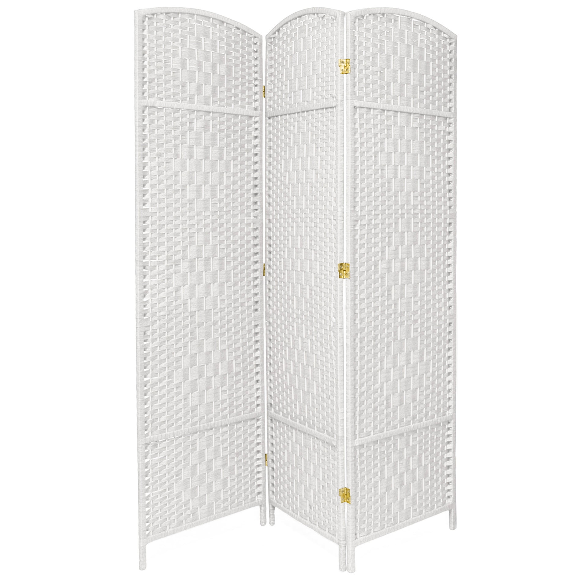Tall White Woven Plant Fiber 3-Panel Room Divider