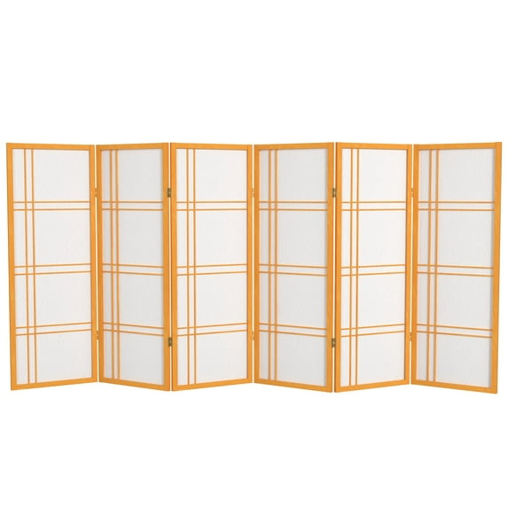 Red Lantern 4 ft. Short Double Cross Shoji Screen - Honey - 6 Panels