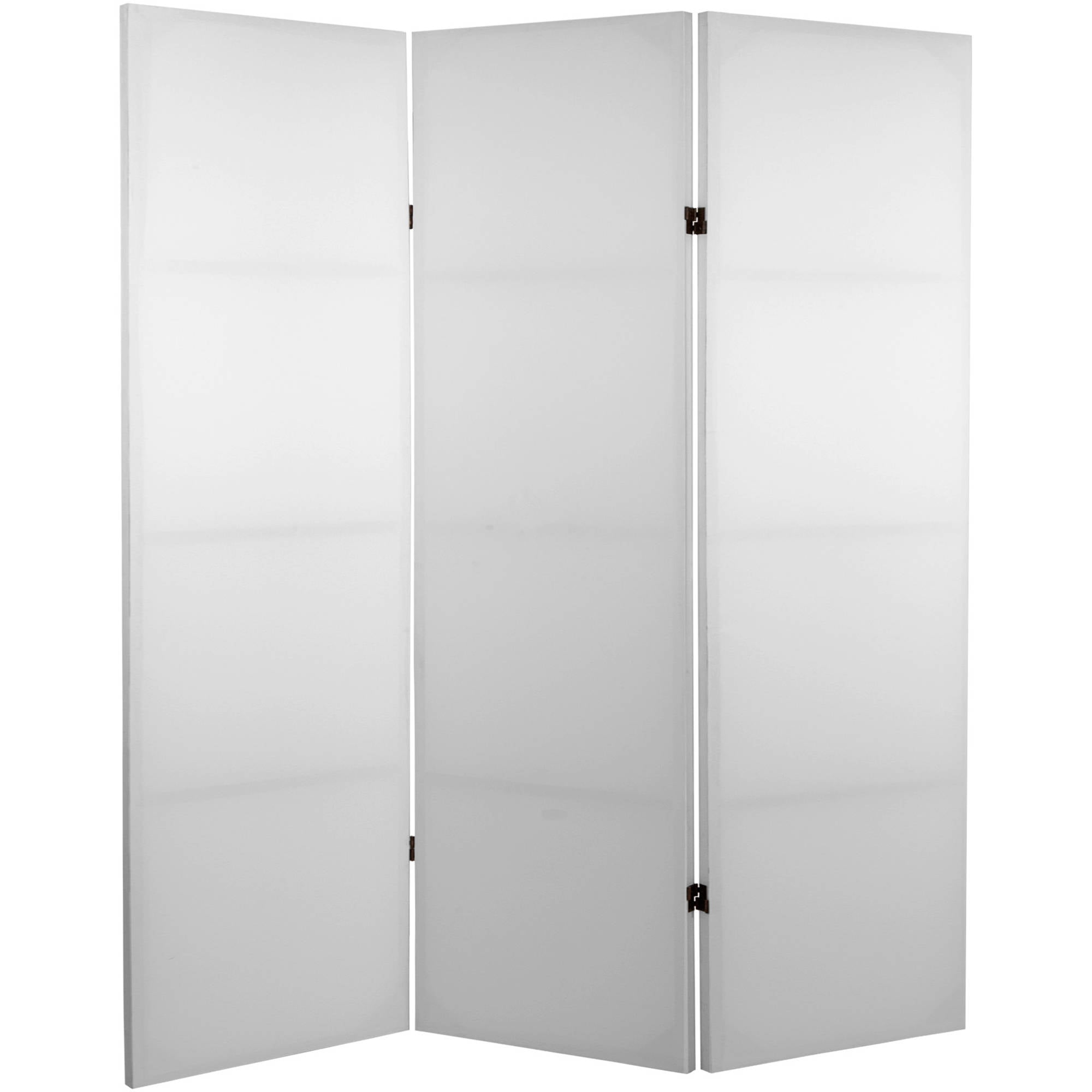 White Canvas 4 ft. Folding Room Divider with Spruce Wood Frame