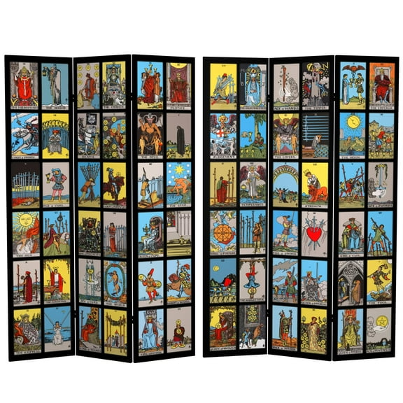 Oriental Furniture Double Sided Rider Waite Tarot Canvas 3 Panel Room Divider