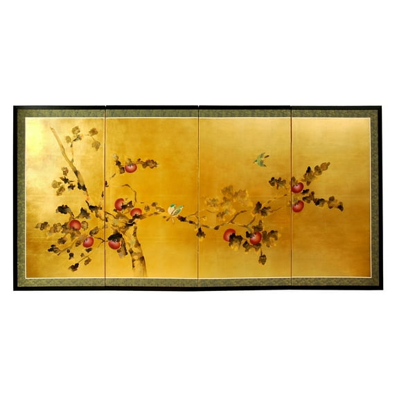 Oriental Furniture Gold Leaf Cherry Blossom Silk Screen, 36", Wall hanging, Hand painted
