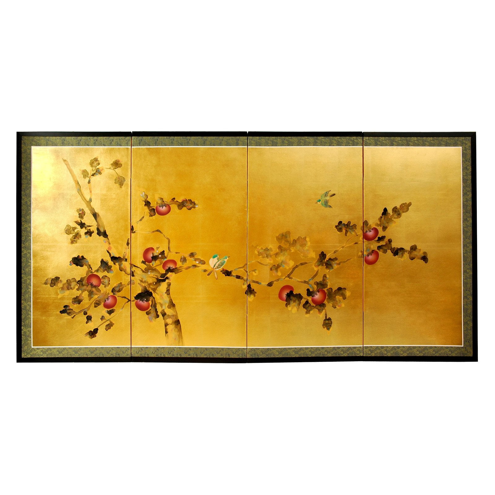 Oriental Furniture Gold Leaf Cherry Blossom Silk Screen, Wall hanging, Wall art