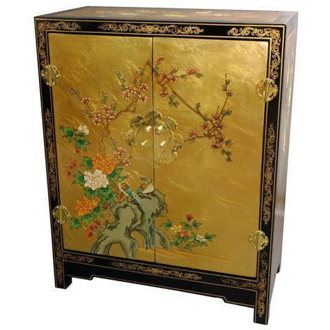 Handcrafted Gold Leaf Mahogany Cabinet with Adjustable Shelving