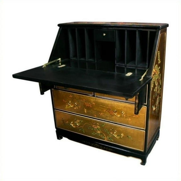 Oriental Furniture Gold Leaf Secretary Desk