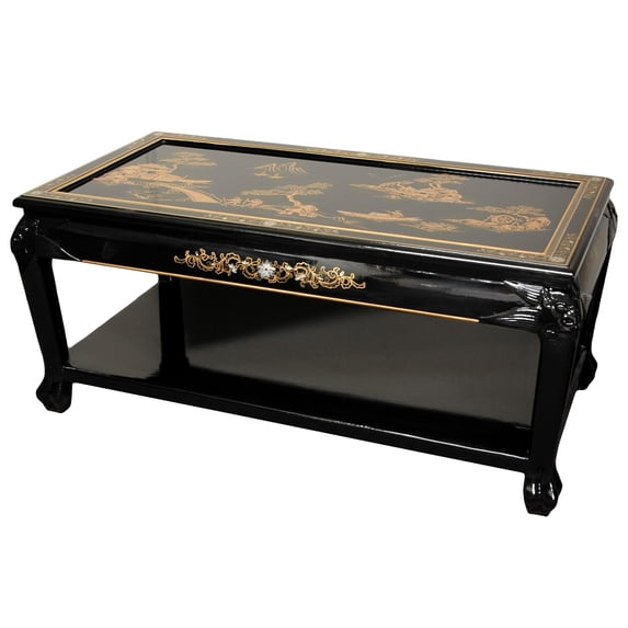 Oriental Furniture Hand Painted Wood 40" Rectangle Coffee Table, Black