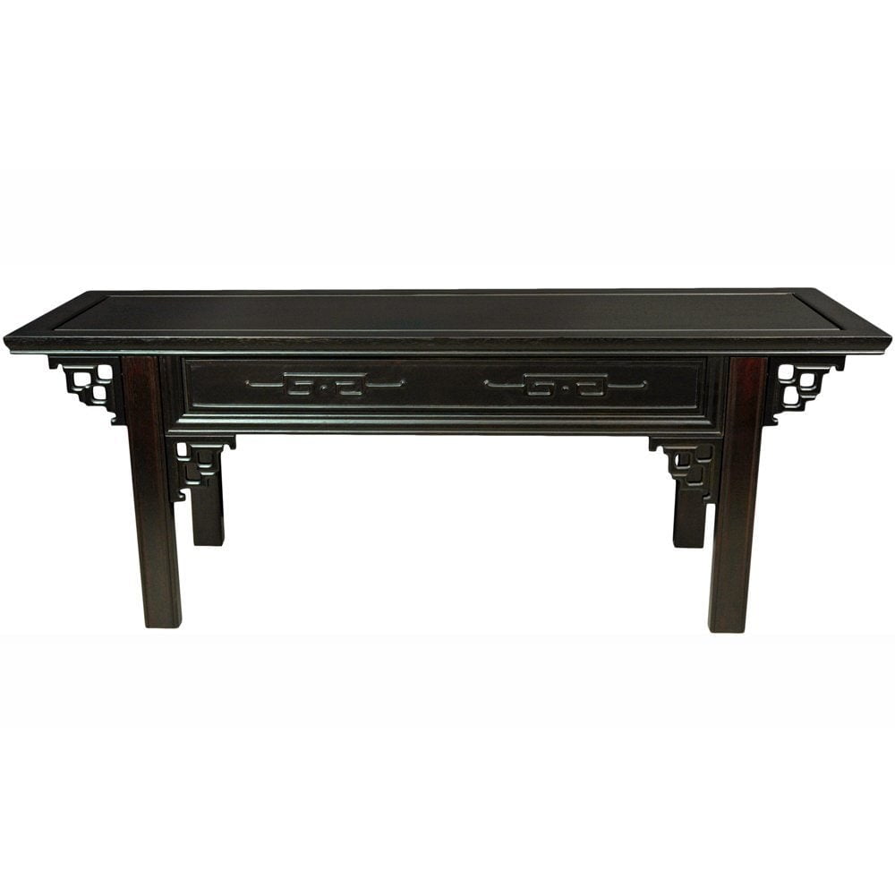 Elegant Black Lacquer Japanese-Inspired 43" Wood Bench