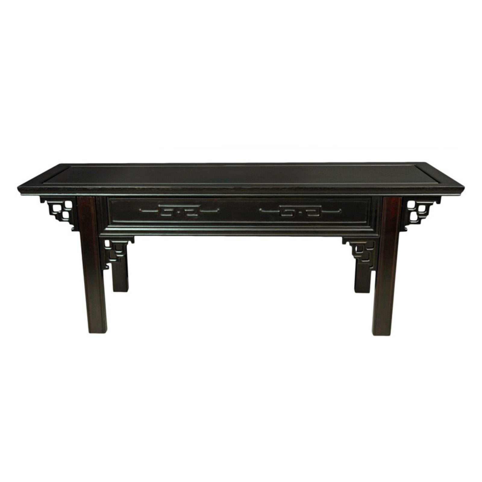 Elegant Black Lacquer Japanese-Inspired 43" Wood Bench