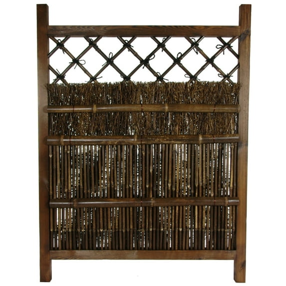 Oriental Furniture Japanese Dark Stain Wood & Bamboo Garden Gate, 35 1/2" x 47 1/4"