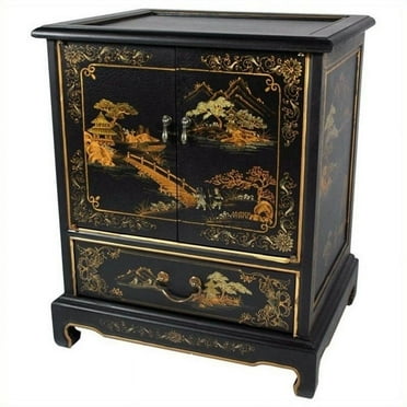Oriental Furniture Japanese End Table, Black Landscape
