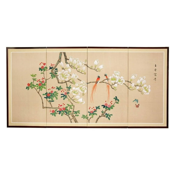 Love Birds Silk Screen Painting or Room Divider (36 in. H x 72 in. W)