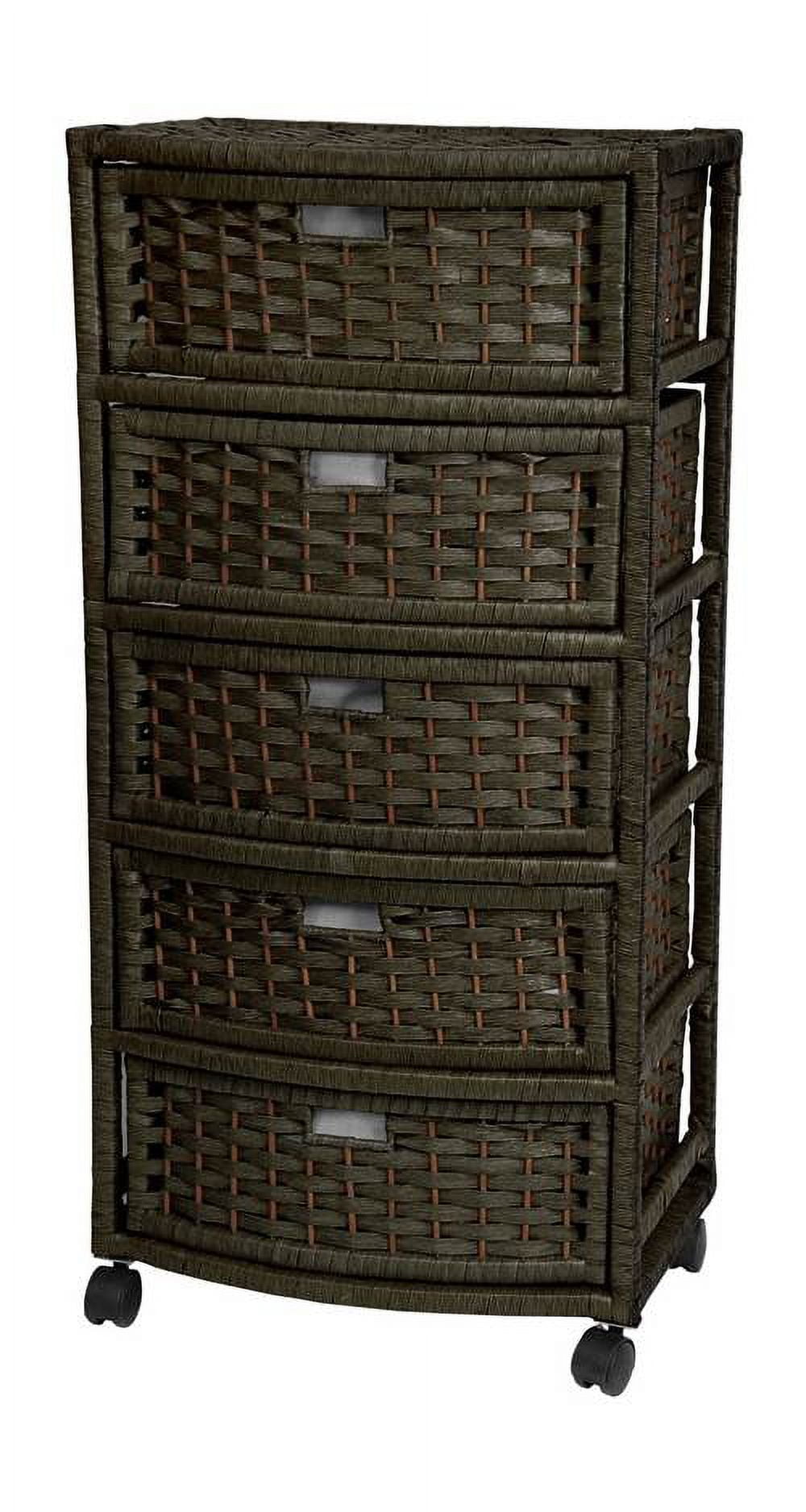 Honey Brown Woven Fiber 5-Drawer Storage Chest with Casters