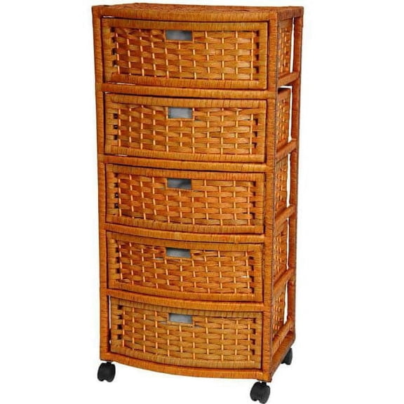 Oriental Furniture Natural Fiber Chest of Drawers, 5 Drawer, Honey color