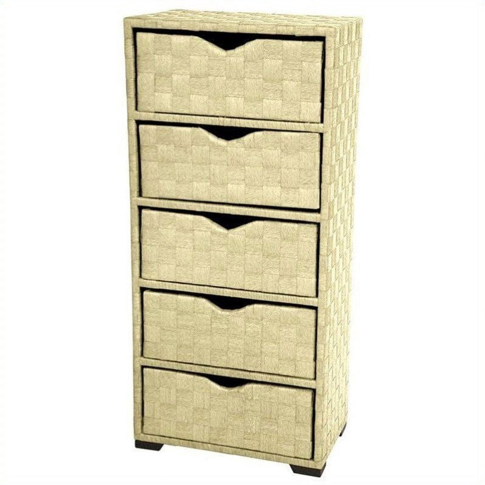 Oriental Furniture Natural Fiber Chest of Drawers, 5 Drawer, White ...