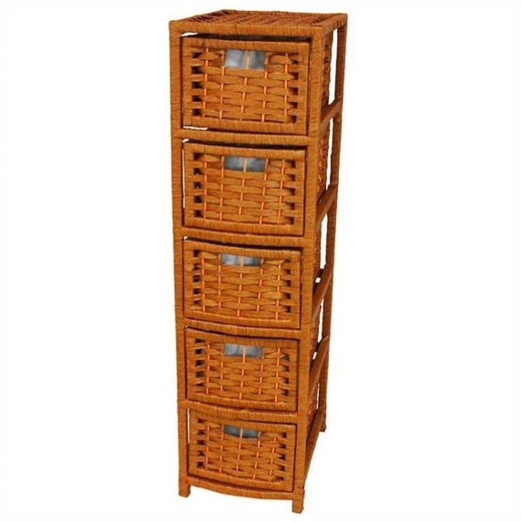 Oriental Furniture Natural Fiber Occasional Chest, 5 Drawer