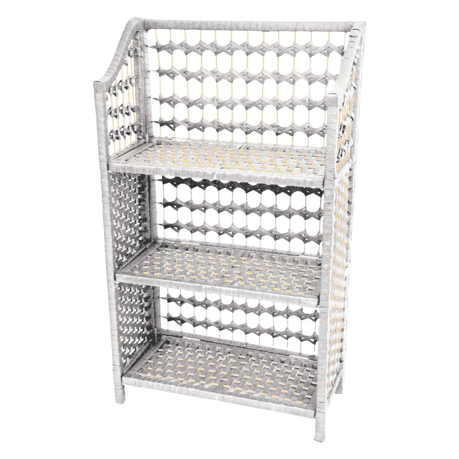 White Wood 4-Shelf Bookcase with Natural Fiber Accents