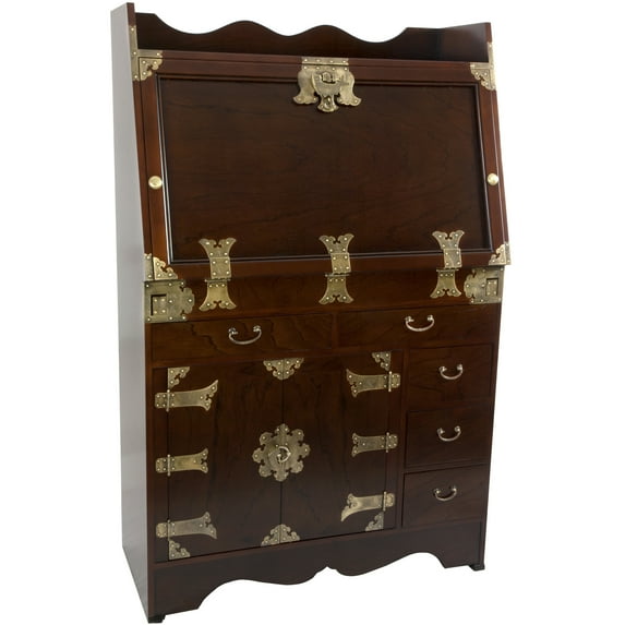 Oriental Furniture Oriental Furniture Korean Antique Style Drop Leaf Secretary Desk
