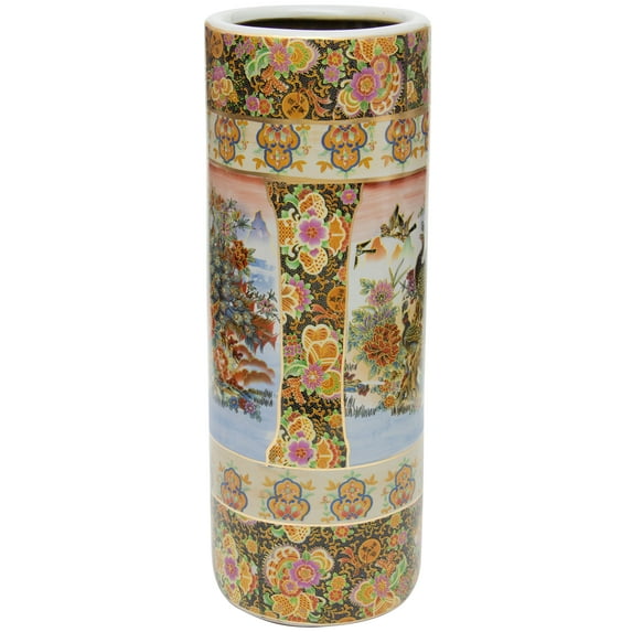 Red Lantern 24" Satsuma Peacock Porcelain Umbrella Stand