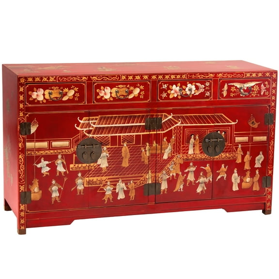 Oriental Furniture Red Lacquer Buffet - Courtyard