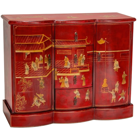Red Lantern Red Lacquer Cabinet - Courtyard