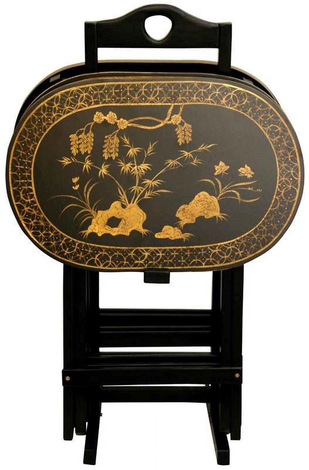Oriental Furniture Rosewood TV Tray Set, Antique Gold, 19.00"H, black