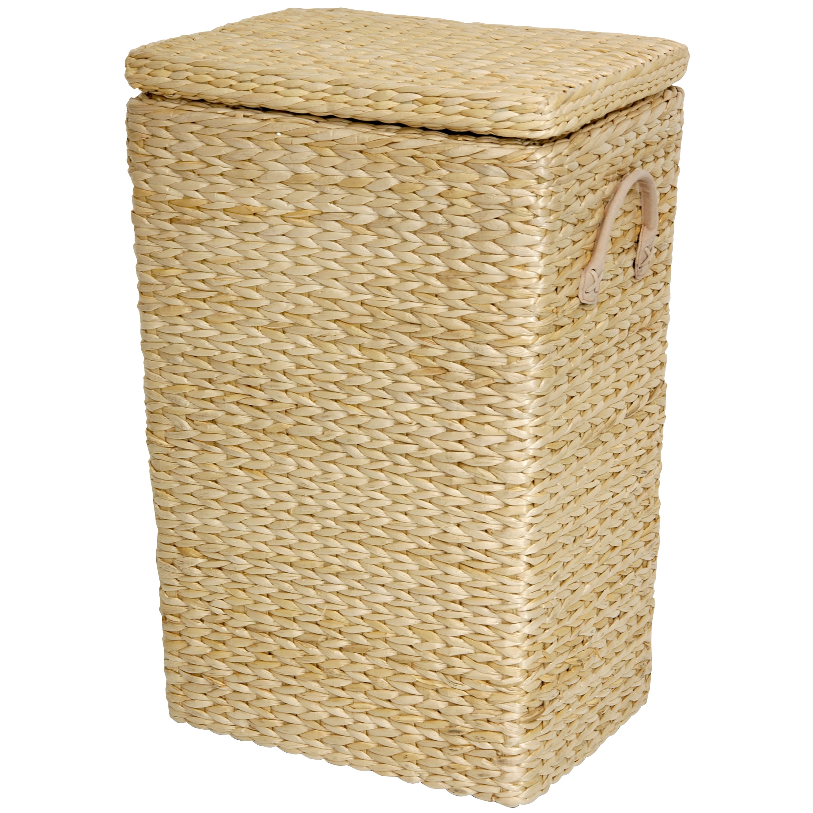 Natural Rush Grass Collapsible Laundry Basket with Lid
