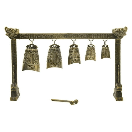 Oriental Furniture Tibetan Five Bell Gong, 10.75"W x 1.50"D x 6.50"H