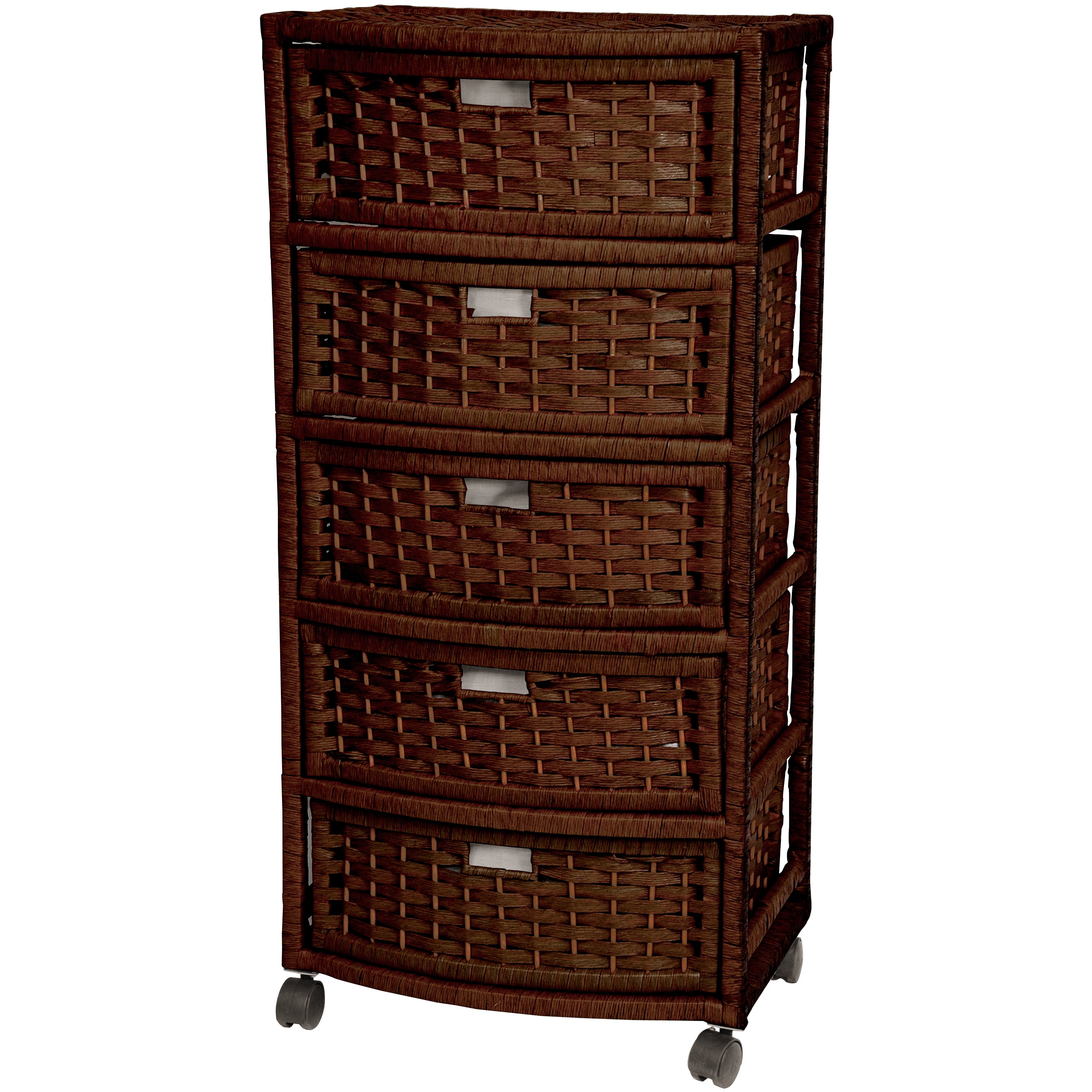 Oriental Furniture Weave End Table with 5 Drawers, Mocha