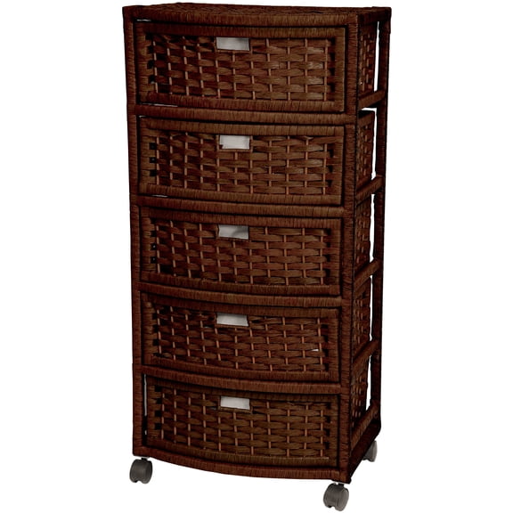 Oriental Furniture Weave End Table with 5 Drawers, Mocha