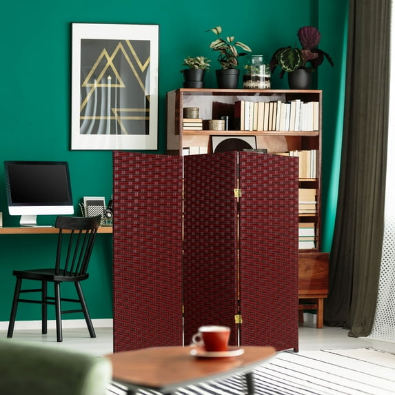 Oriental Furniture Woven Fiber Low Red/Black Room Divider-48 Inch