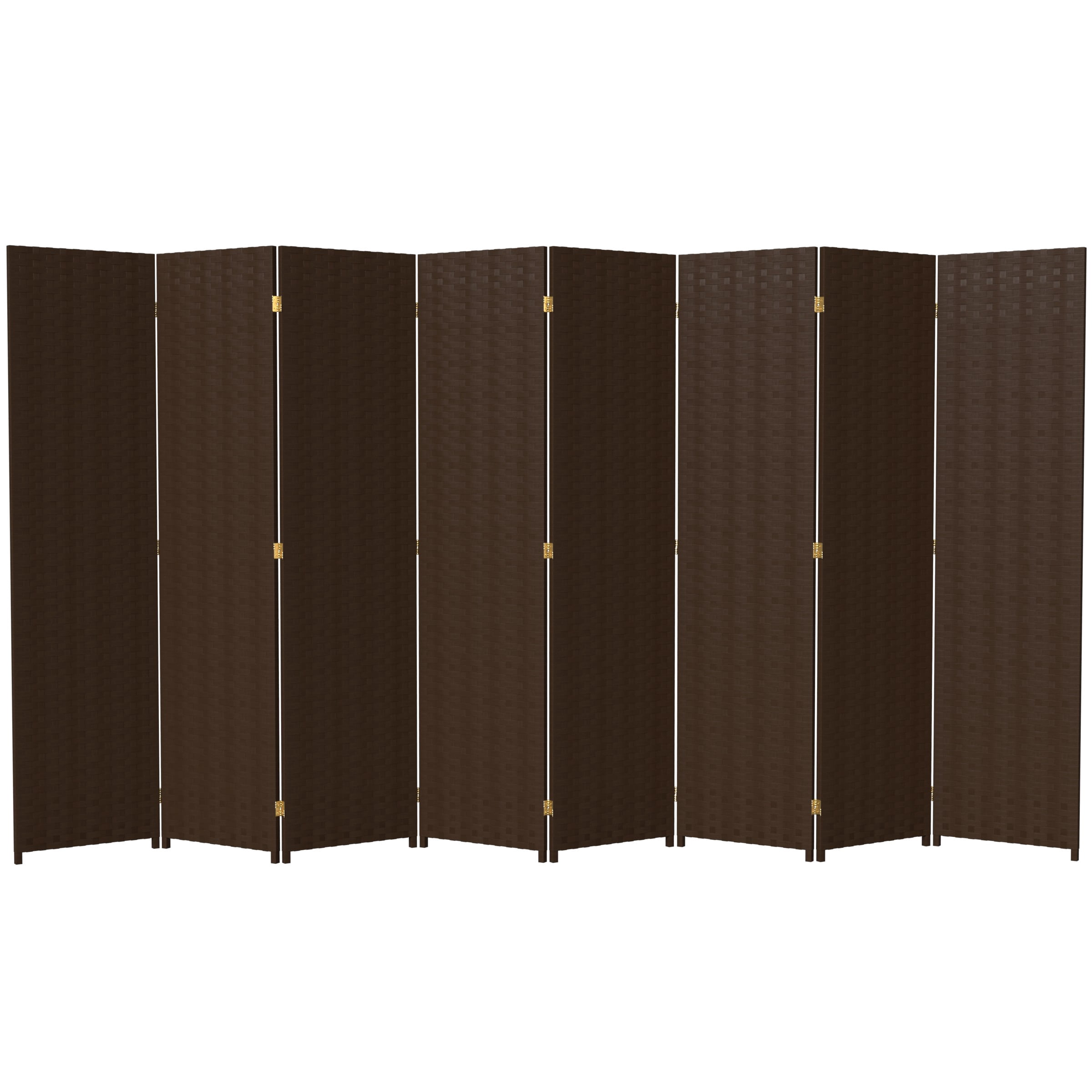 Red Lantern 6 ft. Tall Woven Fiber Folding Screen - Dark Mocha - 8 Panel