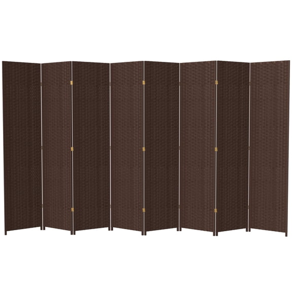 Red Lantern 7 ft. Tall Woven Fiber Folding Screen - Dark Mocha - 8 Panel