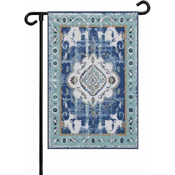 Oriental Garden Flag 12x18 Inch Double Sided Tribal Ethnic Art Pattern Vintage Blue Yard Flag for Farmhouse Porch Balcony Seasonal Outdoor Decoration