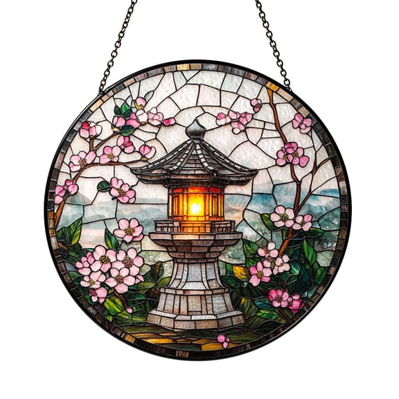Oriental Garden Lantern Window Hanging – Glass Style Art