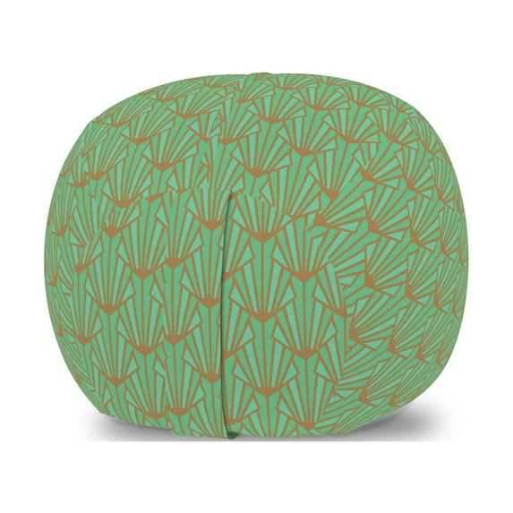 Oriental Green Storage Toy Bag Chair, Continuous Geometrical Abstract Vintage Retro Art Deco Shapes Illustration, Stuffed Animal Organizer Washable Bag, Small Size, Pale Brown, by Ambesonne