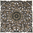 thumbnail image 1 of Oriental Home Decor. Rustic Floral Wood Carved Wall Hanging. 24" Available in Dark Brown, Black Wash, 1 of 8