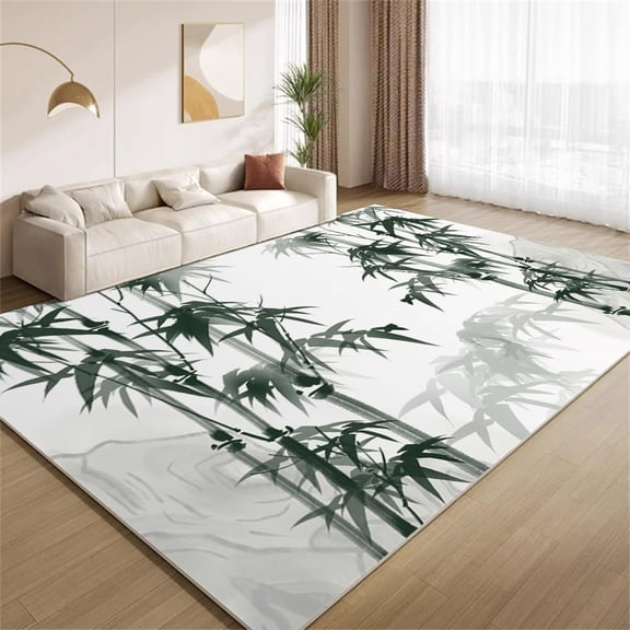 Oriental Ink Bamboo Area Rugs, Chinese Art Carpet, Washable Non Slip Low Pile Soft Rug for Living Room Bedroom Office Decor Mat 2x3ft