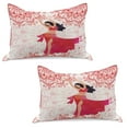 thumbnail image 1 of Oriental Knitted Quilt Pillowcover Set of 2, Belly Dancer Woman and Floral Ornaments, Standard Queen Pillow Sham Bedroom, 30" x 20", Pink Vermilion, by Ambesonne, 1 of 1