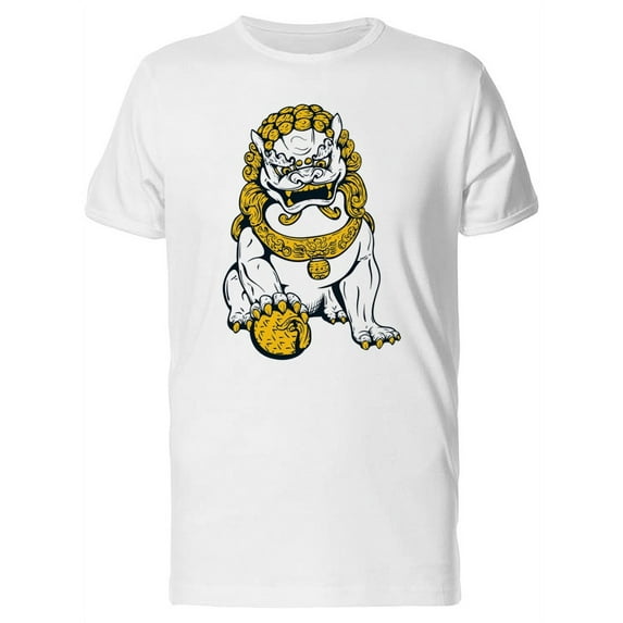 Oriental Lion Gold Statue T-Shirt Men -Image by Shutterstock, Male Large