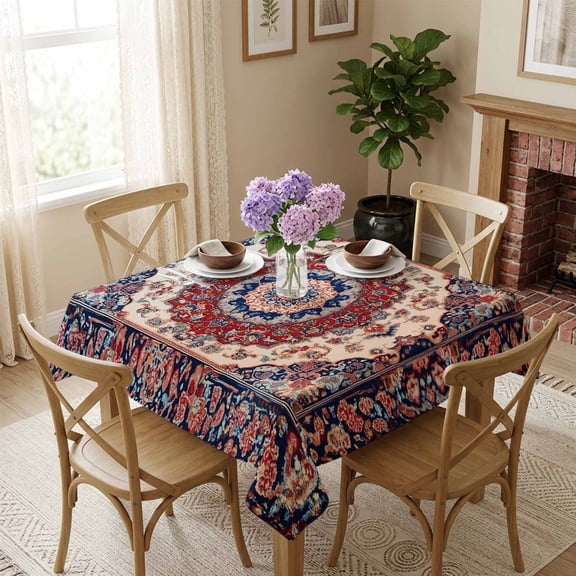Oriental Medallion Square Tablecloth 54x54 Inch Retro Accent Waterproof Polyester Tablecloth for Dining Table, Washable Table Cover for Kitchen Dining Room Wedding Decoration,Stain Resistant