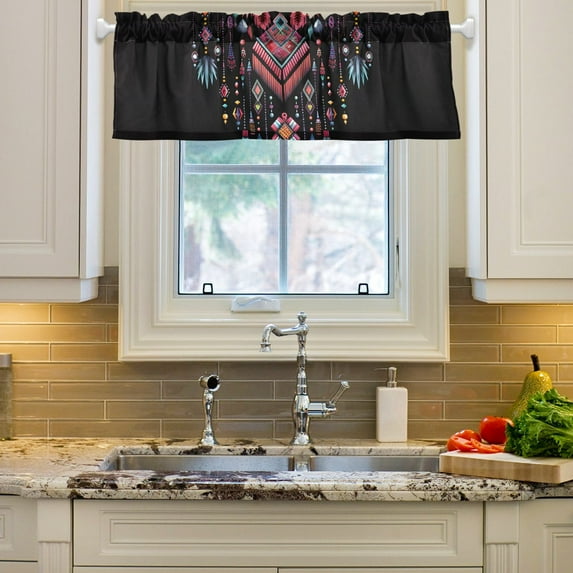 Oriental Necklace Curtain Valances Farmhouse Design Window Treatment Decor Blackout Rod Pocket for Windows Living Room Kitchen 54" x 18"