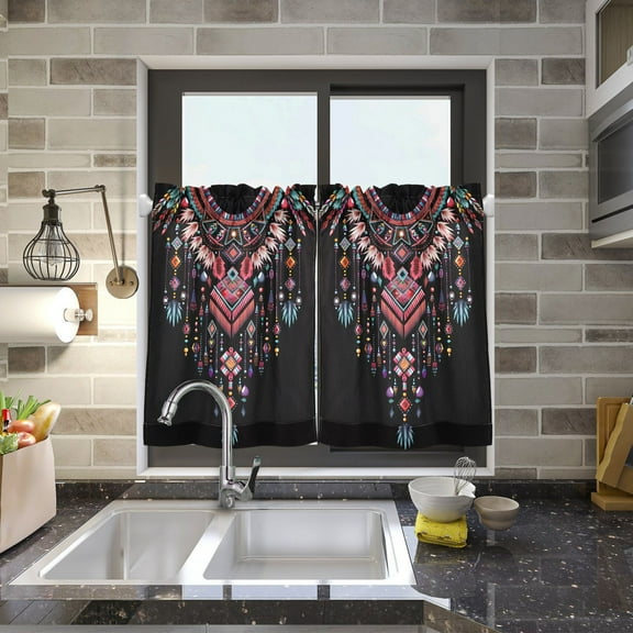 Oriental Necklace Kitchen Curtains Half Tier Curtain 2 Rod Pockets Bathroom Bedroom Cupborad Living Room 27"x24"