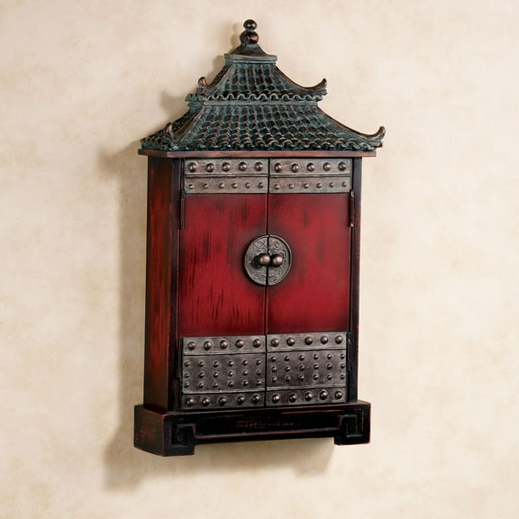 Oriental Pagoda Key Wall Cabinet Bronze Red