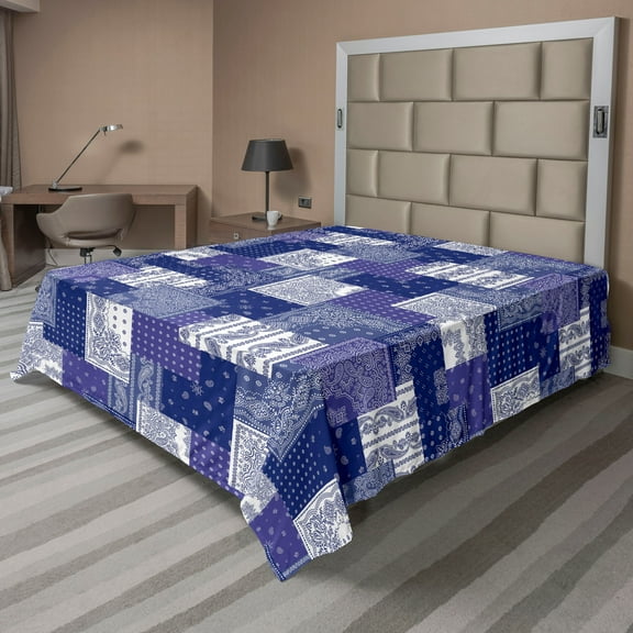 Ambesonne Oriental Pattern Flat Bedding Sheet Soft Top Sheet, Paisley Geometric, California King, Dark Lavender White