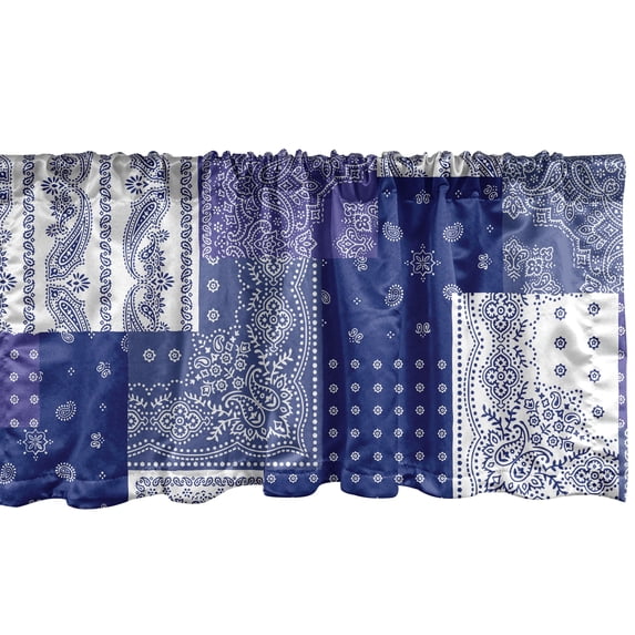 Oriental Pattern Window Valance, Contemporary Vibe Paisley Look Geometric Artwork Whimsical Design, Curtain Valance for Kitchen Bedroom with Rod Pocket, 54" X 18", Dark Lavender White, by Ambesonne