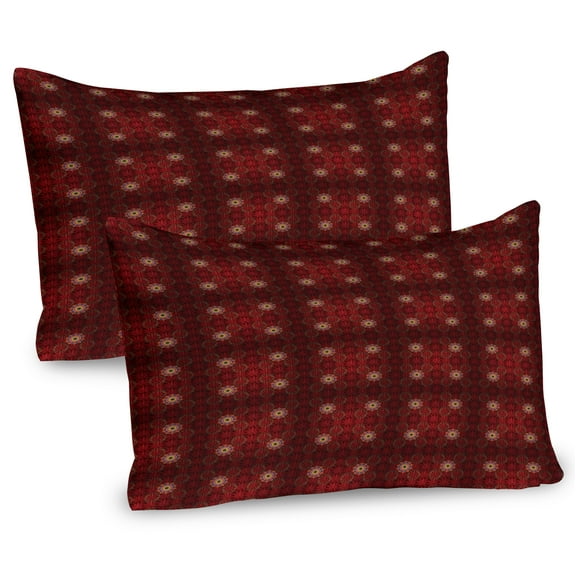 Oriental Pillow Sham Set of 2, Abstract Traditional Pattern of Floral and Medallion Motifs Print, Quality Microfiber Bedding Item for All Seasons, 26" x 20", Burgundy and Multicolor, by Ambesonne