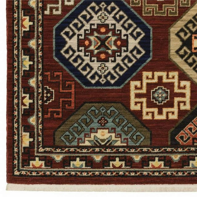 Oriental Power Loom Stain Resistant Rectangle Area Rug with Fringe - Multi Color - 3 x 5 ft.