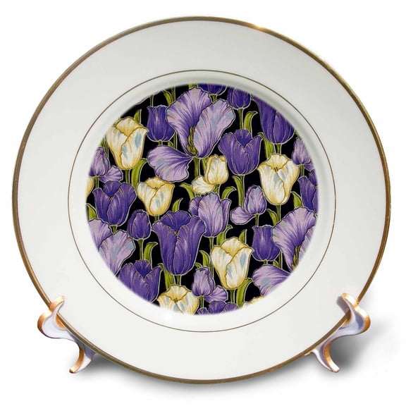 3dRose, Oriental Purple n Ivory Irises, 8 inch Porcelain Plate